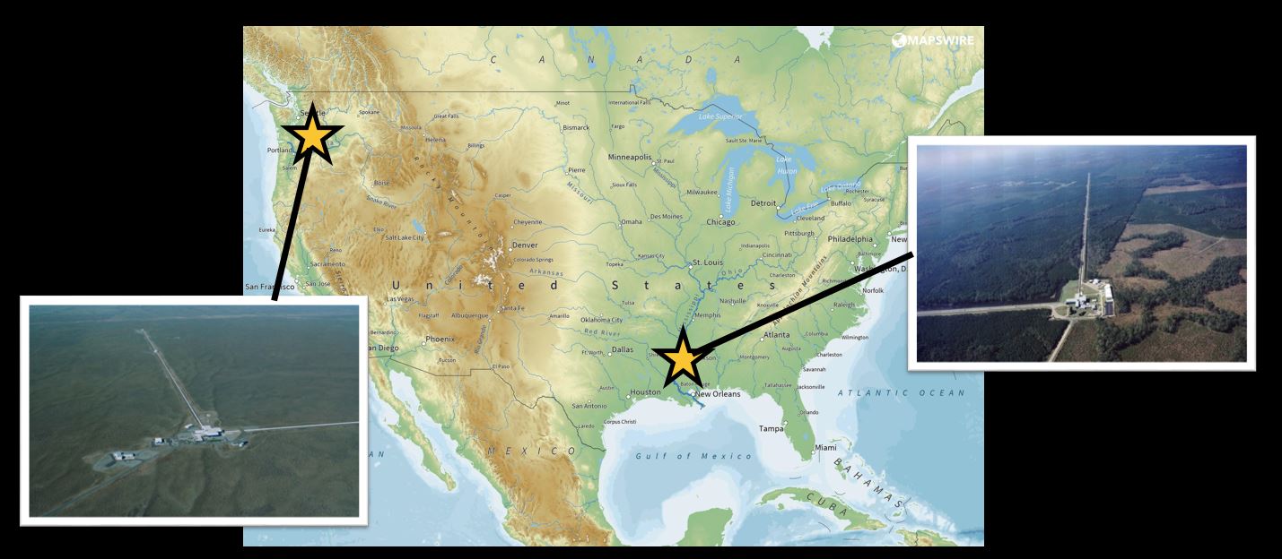 US map with LIGO WA and LA