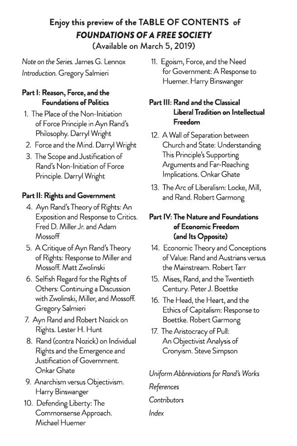 Foundations of a Free Society table of contents