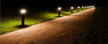 Lighted walkway at night