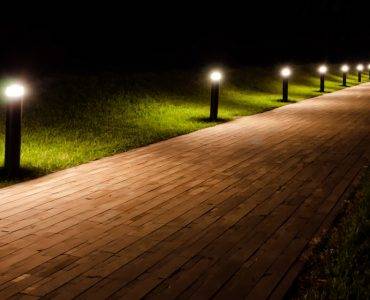 Lighted walkway at night