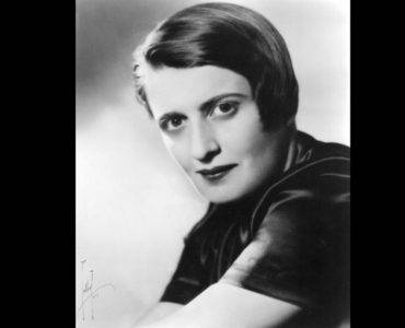 Ayn Rand on black background