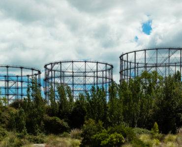 Abandoned derelict gas storage tanks