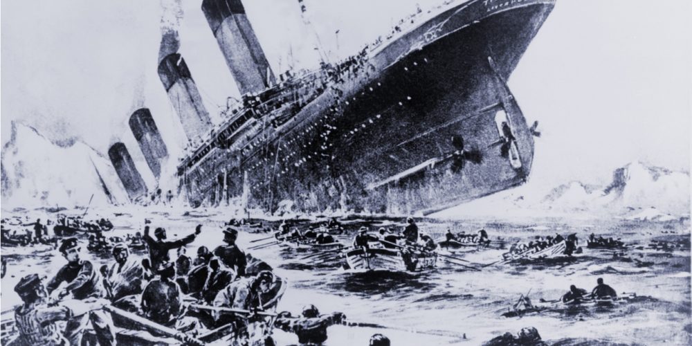 Titanic with lifeboats