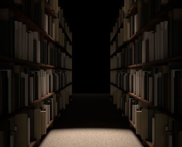 Dark library shelves