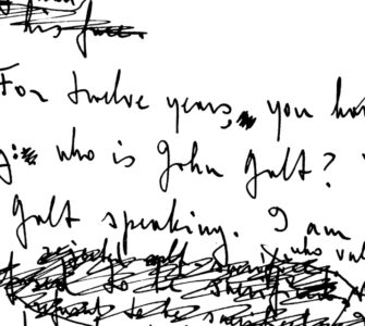 Galt’s Speech in Five Sentences (and Forty Questions)